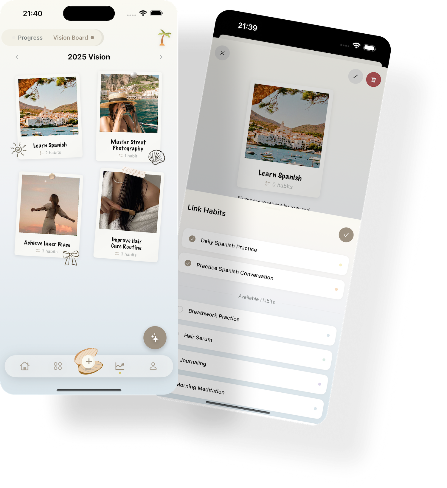 Shellist vision board feature showing personal goals and aspirations with inspiring images